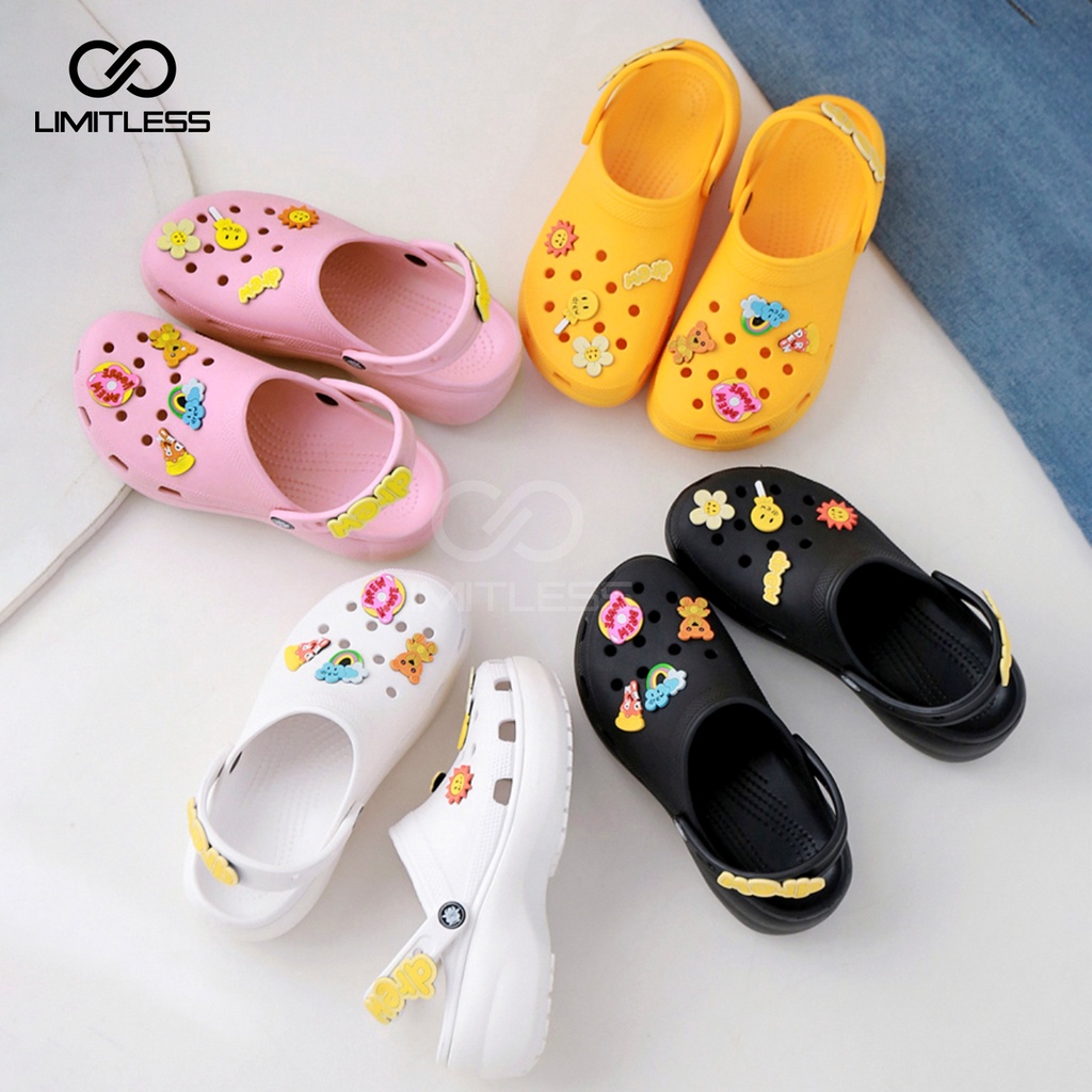 Sandal Fuji Wanita Wedges Karet Tinggi Sendal Platform Wanita Baim Casual Sandal Wanita Fuji Jibbitz