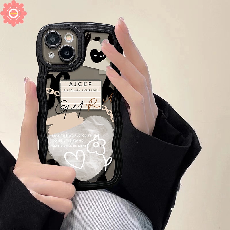 Fashion Love Heart Label Case Oppo A17 A57 A96 A54 A77 A5s A76 A16 A12 A95 A15 A17K A55 A16s A3s A5 A9 A74 A7 A16K A1k A77s A53 A52 Reno 85f 7Z 6 Wavy Edge Soft TPU Cover