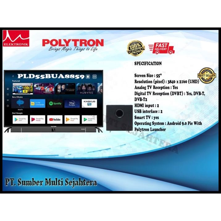 Led Tv 55 Inch Polytron 4K Uhd Cinemax Soundbar Pld-55Bua8859