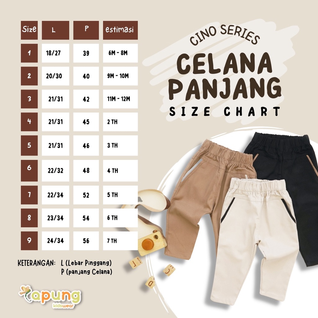 (capung kidswear) Celana Cino Panjang Anak Laki-Laki (6bulan-7 tahun)