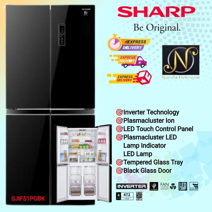SHARP SJif51pgbk/cg KULKAS INVERTER 4 PINTU HITAM temperred GLASS DOOR