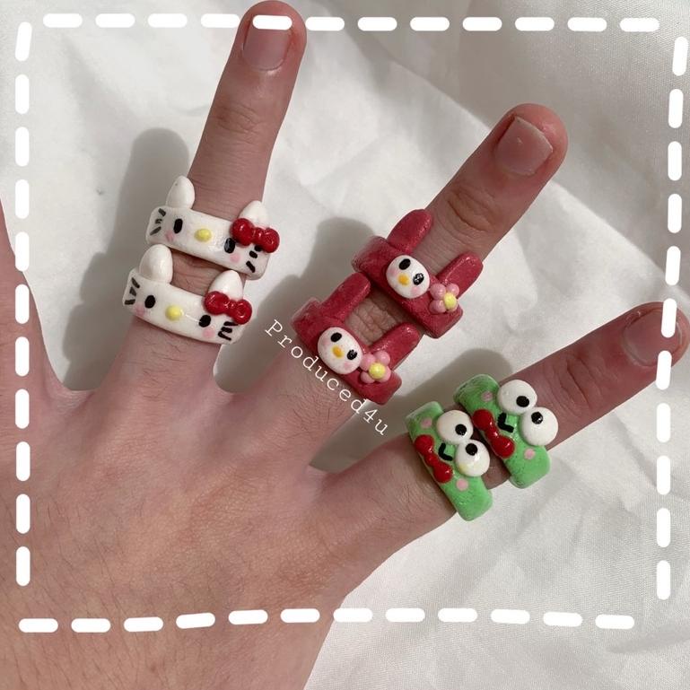 SANRIO CLAY RINGS (v2) // KEROPI CLAY RING//MY MELODY CLAY RING//HELLO KITTY CLAY RING// Cute aesthe