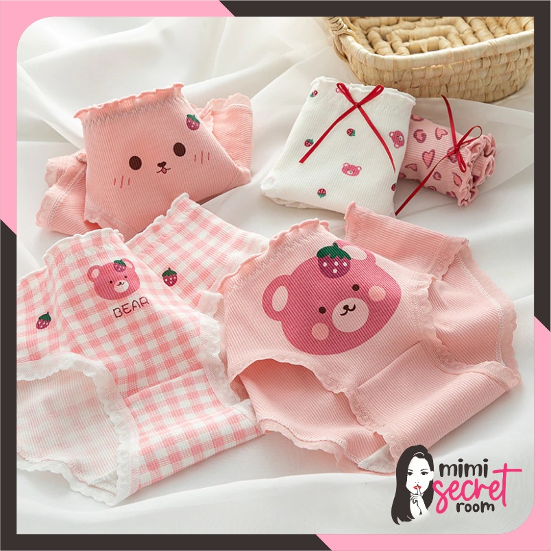 ❤ MIMI ❤  CD imut fashion Undies Celana Dalam Wanita Corak  Bear Strawberry high quality katun import