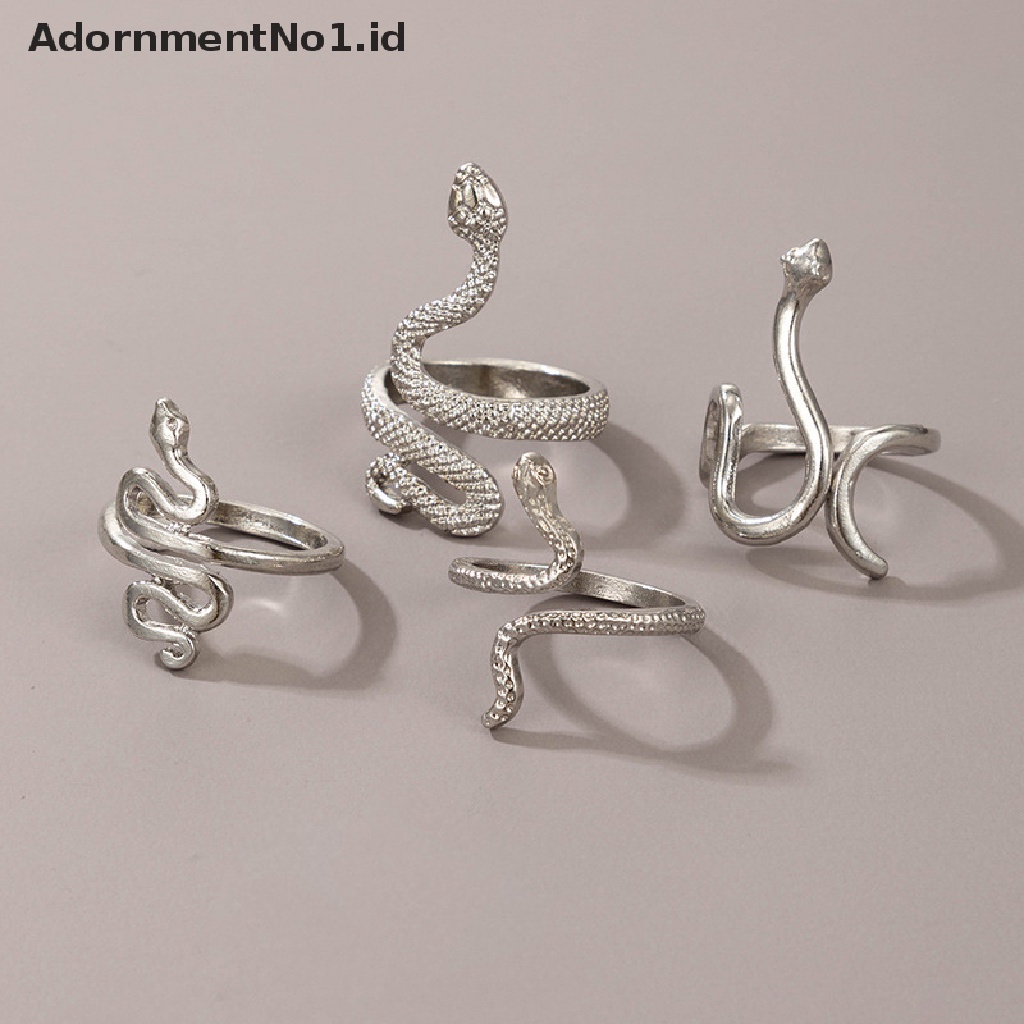 [AdornmentNo1] 4pcs Set Cincin Ular Untuk Wanita Anillo Bagues Perhiasan Gadis Remaja Accesories Hadiah [ID]