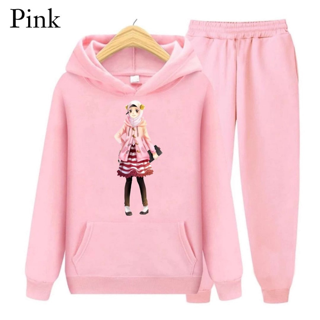 Hzl_outfit Setelan Sweater Hoodie Sayuko Anak Perempuan/ S.M.XL