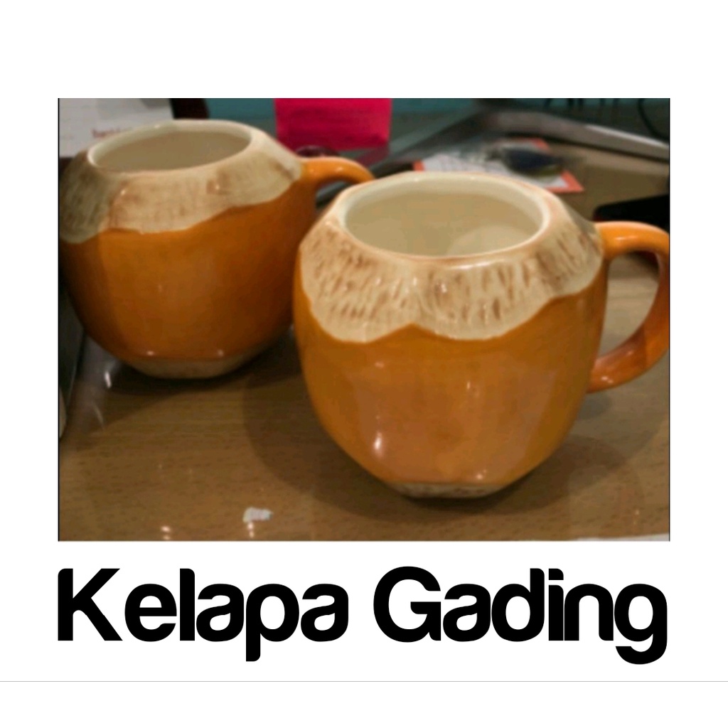 [300gr] PROMO Mug Keramik bentuk KELAPA untuk cafe resto koleksi souvenir SALE!!