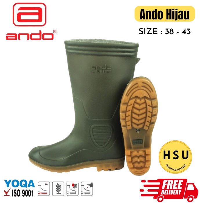 Sepatu Boots Pria Karet Tinggi Anti Air Ando Hijau / Sepatu APD Boot