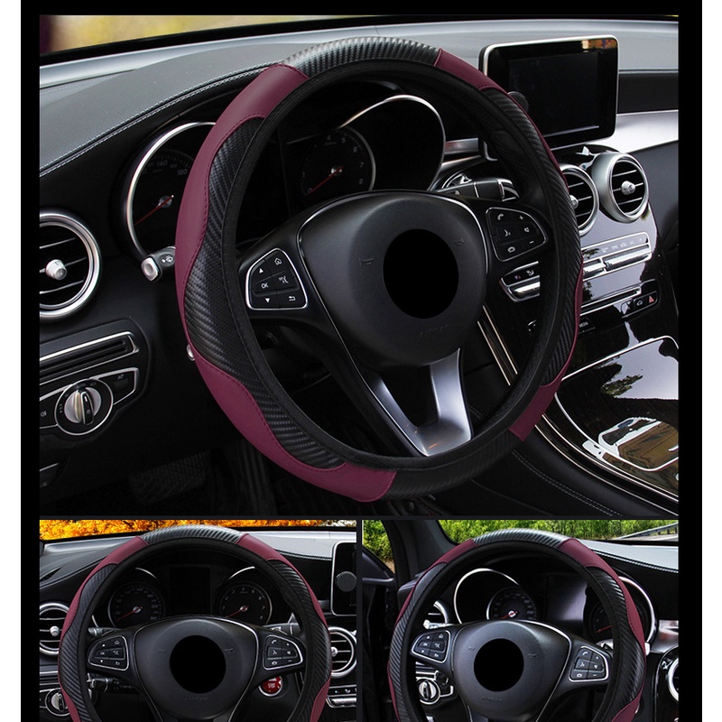 Universal 36-38cm Penutup Setir Mobil PU Microfiber Bernapas Anti-slip Hitam Kulit Car Steering Wheel Cover