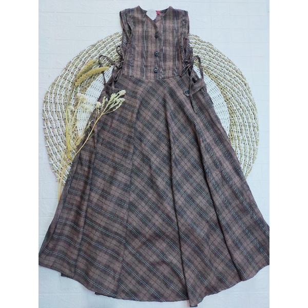 overal long outher gamis wanita kotak kotak