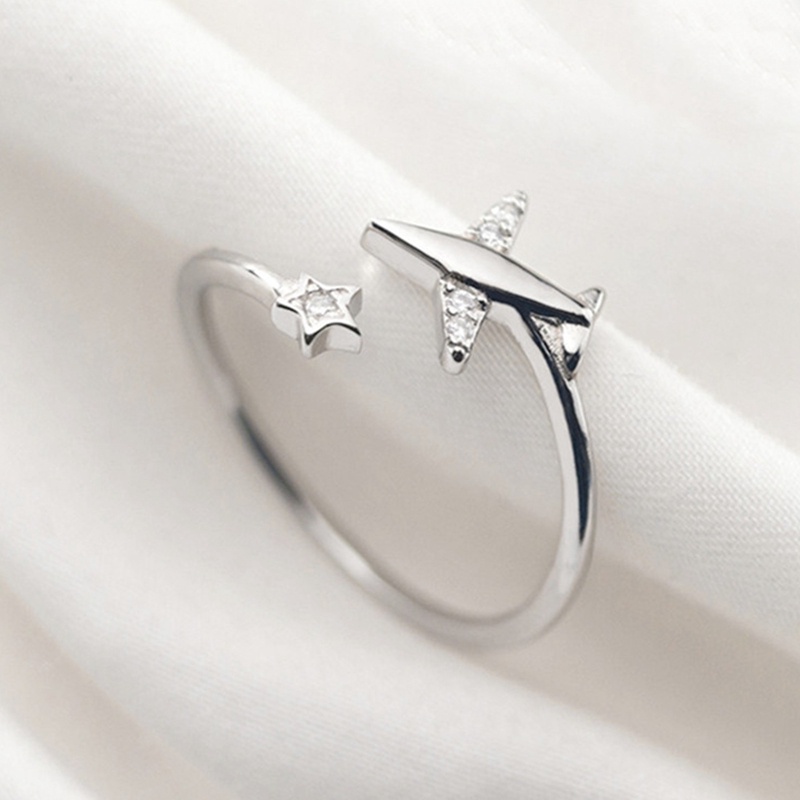 Bintang Dan Pesawat Cincin Mode Retro Pembukaan Yang Dapat Disesuaikan Jari Cincin Untuk Wanita Pesta Trendi Perhiasan Hadiah Hari Valentine