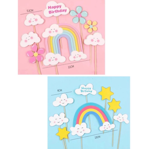 topper 1 set pelangi/topper kue/princess /prince /elsa /anak perempuan/ topper awan / topper pelangi