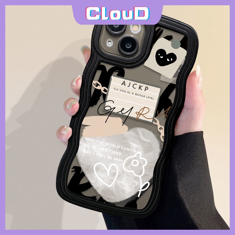 IPHONE Cinta Hati Ins Graffiti Wavy Edge Phone Case Kompatibel Untuk Iphone11 12 14 13 Pro Max XR 7-8 6s 14 6 Plus X XS Max SE 2020 Flower Comme des Garcons Lembut Tpu Penutup Belakang