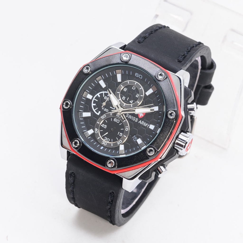 BEST SELLER JAM TANGAN SW PRIA R170 TALI KULIT CHRONO AKTIF BODY BULAT DM 4.8CM FREE BOX &amp; BATERAI || JAM TANGAN FASHION WANITA JAM TANGAN CEWEK MURAH