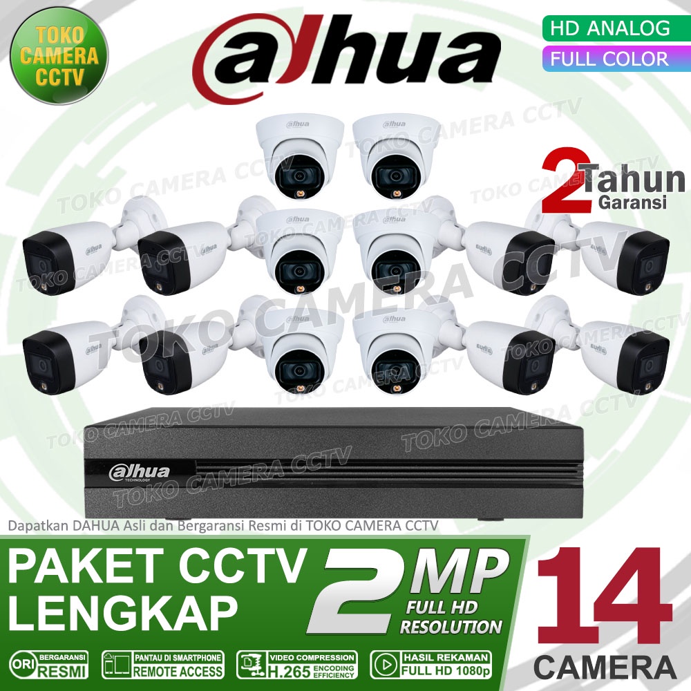 PAKET CCTV DAHUA 2MP FULL COLOR 16 CHANNEL 14 KAMERA