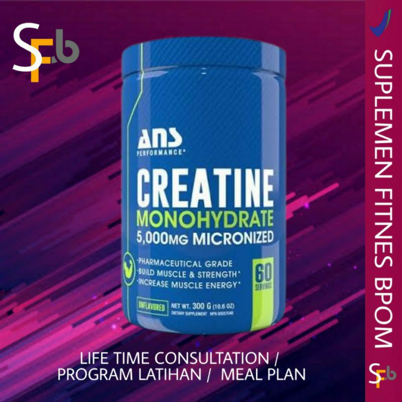 ANS PERFOMANCE CREATINE 300 GRAM MONOHYDRATE 60 SERVING SUPLEMEN FITNES MAKANAN GYM POWER TENAGA