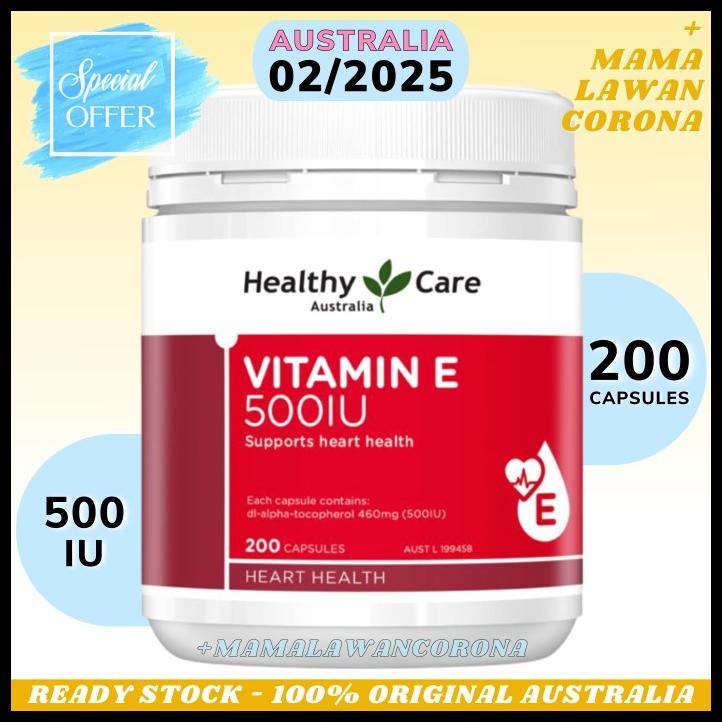 Healthy Care Vitamin E 500IU 200 Kapsul 500 IU Capsules Vit E Caps
