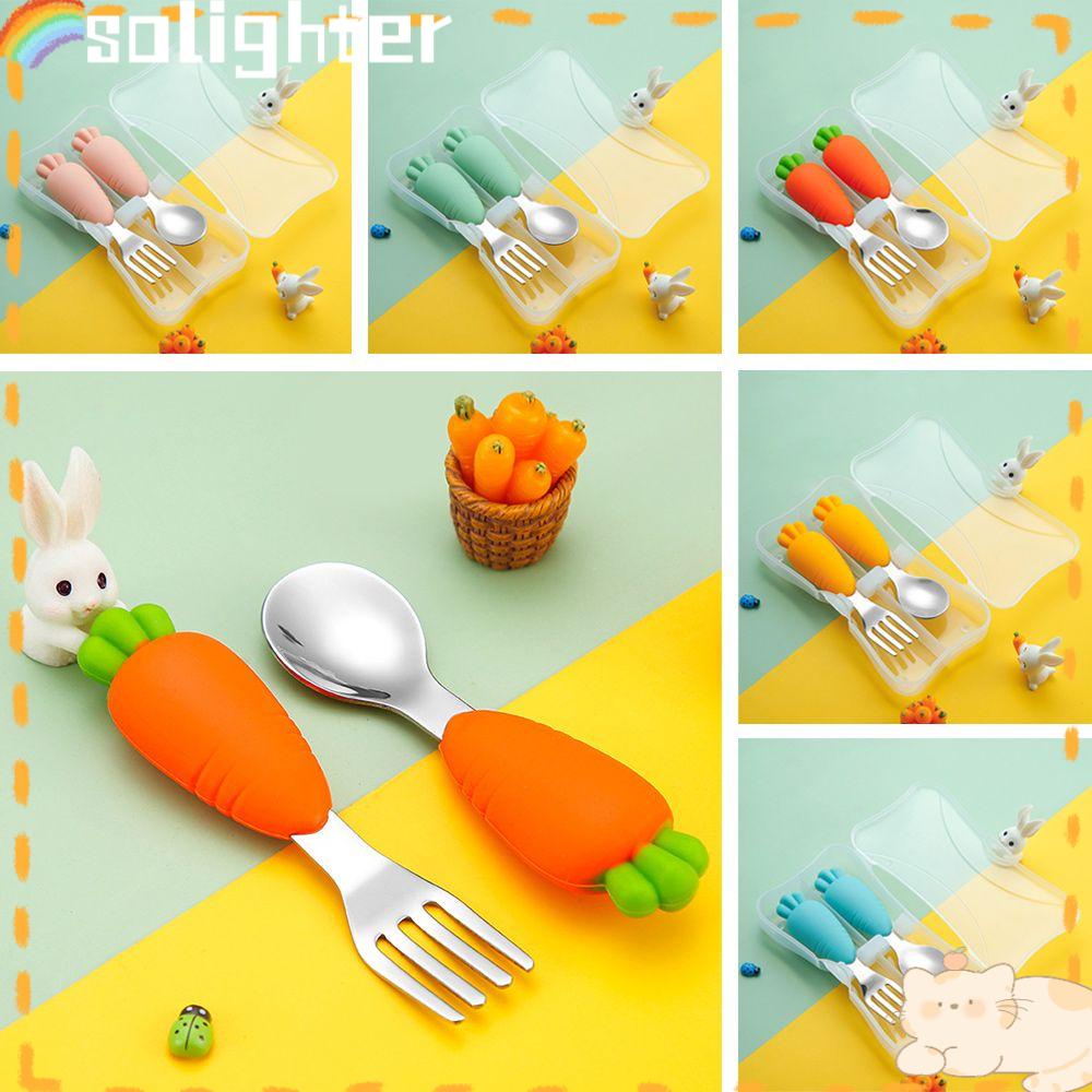 Solighter Children Utensil Reusable Spoon Fork Spoon Makan Bayi Makan Anak Alat Makan