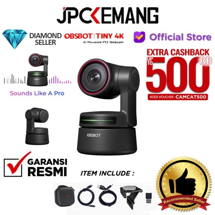 Webcam Webcam Obsbot Tiny 4K Edition Ai Powered Ptz 4K Webcam Portable Resmi