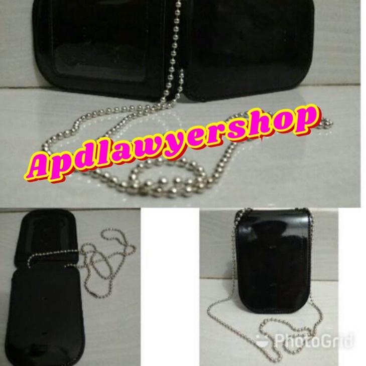 

빠 Dompet Kalung Dompet KTA Dompet Name Tag Dompet Kartu polos kulit hitam Glossy plus kalung rantai Miliki