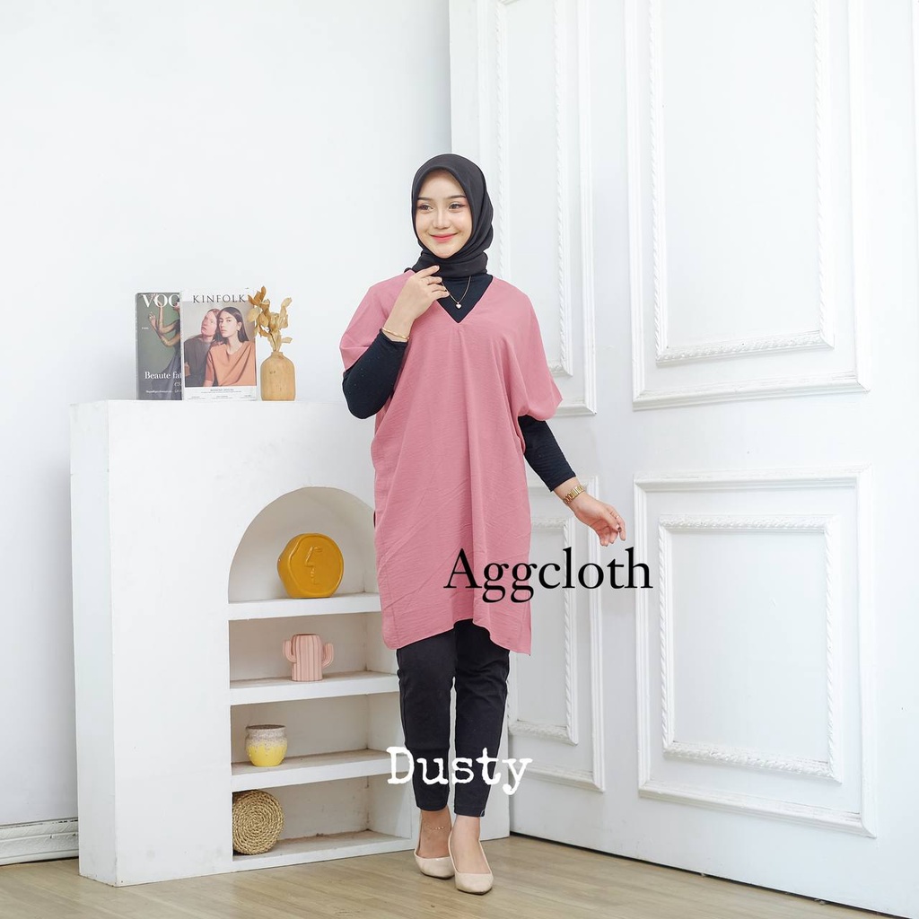 LONG SQUARE TOP ATASAN BLOUSE WANITA AIRFLOW CRINKLE ANTI LECEK AIR FLOW