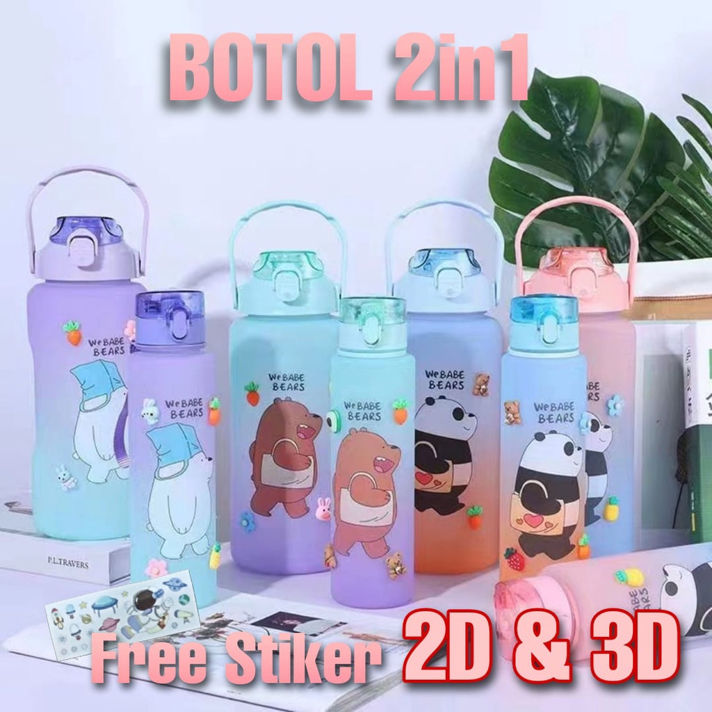 2IN1 - BOTOL WEBABE BEARS BERANAK SET DAPAT 2 BOTOL 2LT + 1 LT AIR MINUM VIRAL AUREL STIKER GRADASI PAKET HEMAT HARGA PAHE MURAH