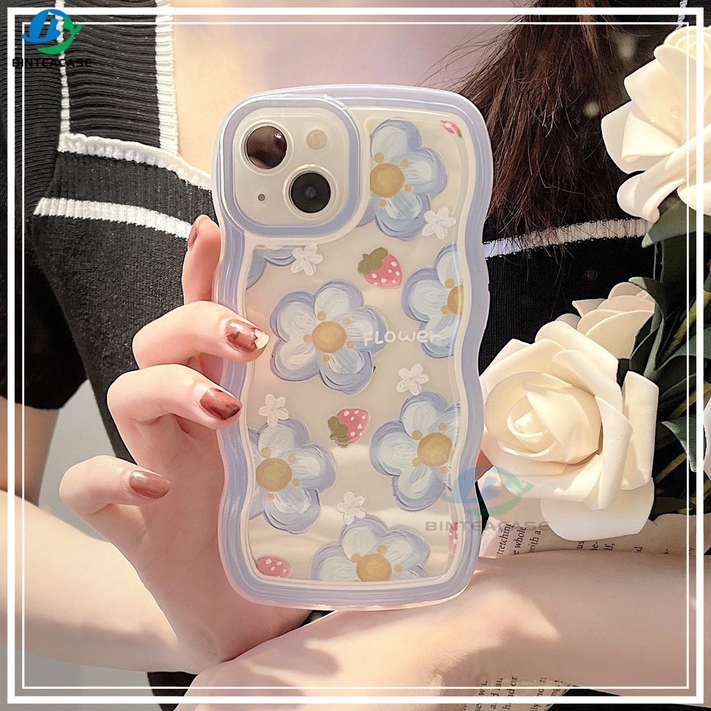 Realme C30 C31 C33 C33 C35 C21Y C25Y C21 Realme 10 RealmeC11 C25 C17 C15 C12 C3 C2 Realme 8i 7i 5 5i 6i 7 Pro Fashion Motif Bunga Strawberry Melengkung Casing Ponsel Binteacase