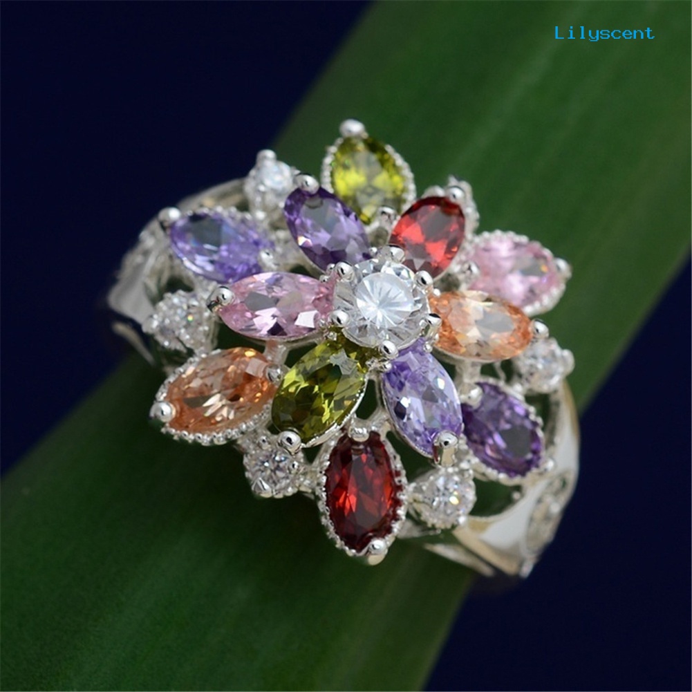 [LS] Wanita Multicolor Cubic Zirconia Hias Cincin Pernikahan Pertunangan Perhiasan Hadiah