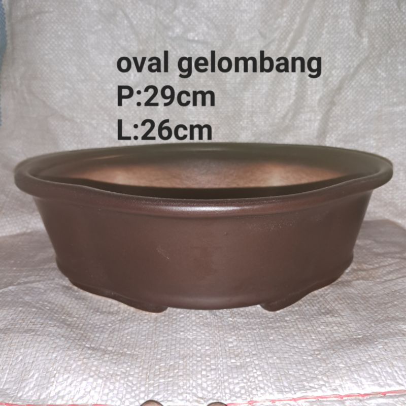 pot bonsai keramik oval gelombang