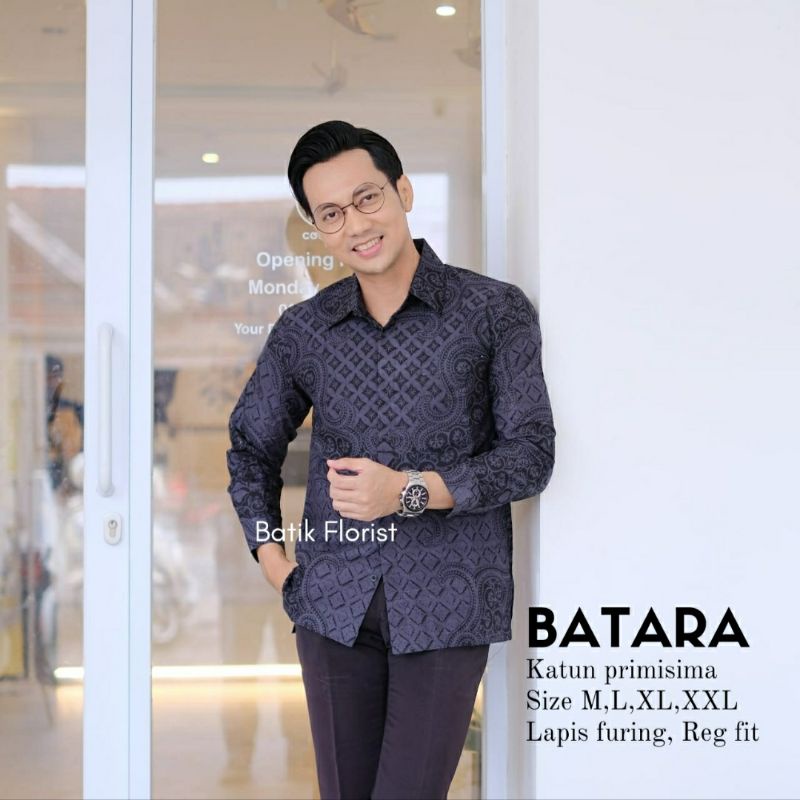 BATARA Kemeja Batik Pria Slimfit Lengan Panjang Bahan Katun Halus Lapis Furing