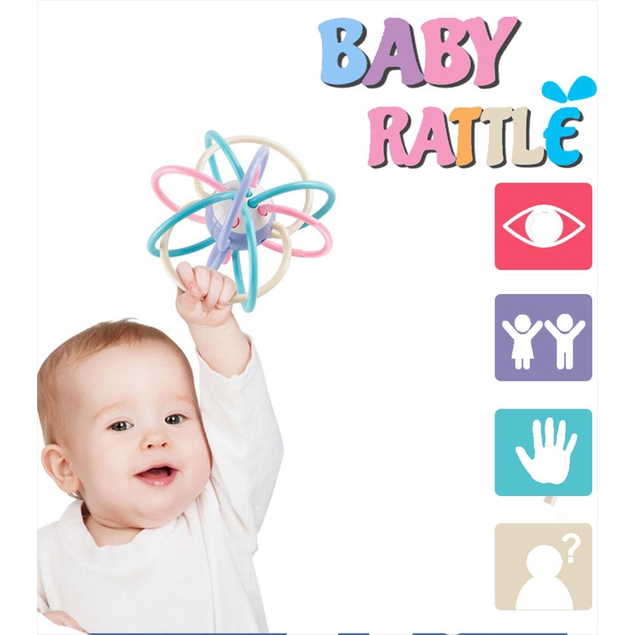 Mainan Gigitan Bayi Bola Baby Ratles Dan Teether / Bola Mantahattan teether bayi / bola tangan gerinda / bola Manhattan / bel tempat tidur bayi mainan / mainan pendidikan / silikon BPA( YOGOBATA )