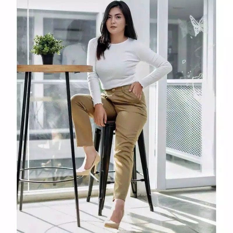 Celana Chino Wanita - Bahan Katun Twill Stretch - Chino Pants Wanita Chinos