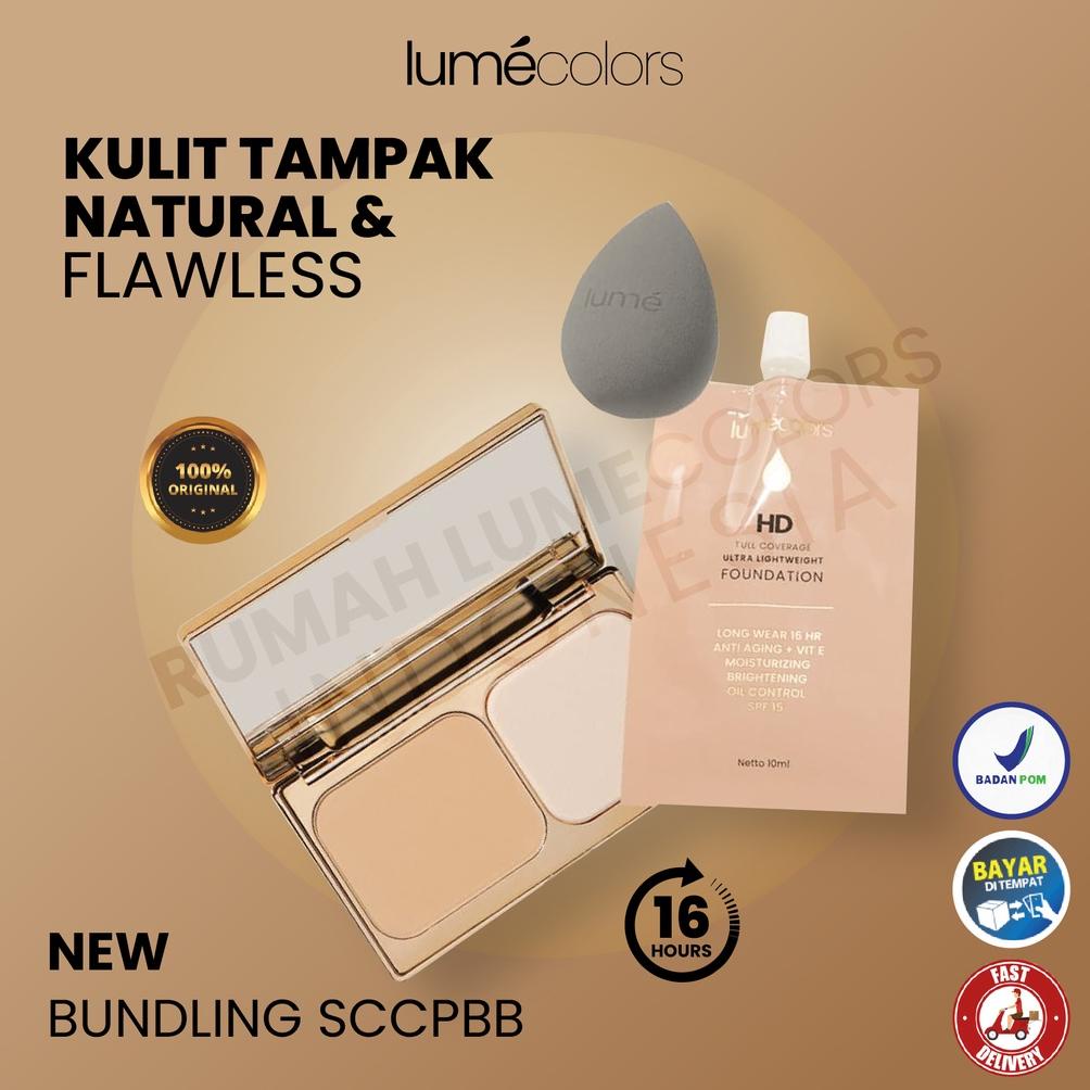 New Bundling Lumecolors Foundation Sachet , Compact Powder And Beauty Blender Kecantikan Kosmetik Wa