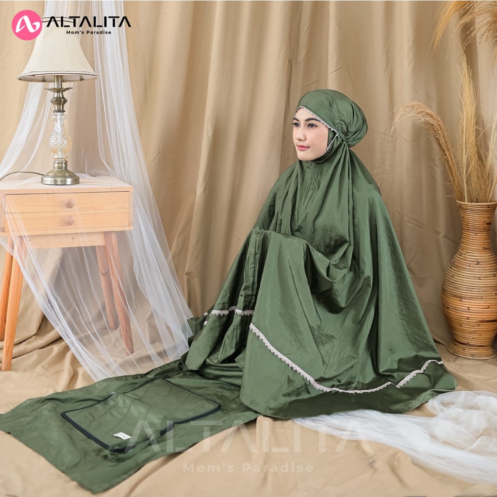Altalita - Mukena Zanitha Parasut Terusan Traveling 2 in 1 Resleting Tas Sajadah Adem Premium Mukenah Dewasa Polos Jumbo Renda Mini Pouch Terbaru