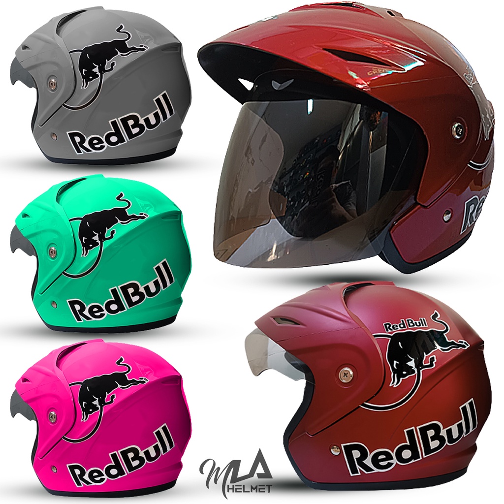 Helm Half Face JP5 Red Bull / Helm Dewasa Pria Dan Wanita SNI