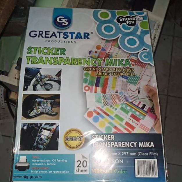 

STICKER TRANSPARANT MIKA/STICKER PET FILM A4/20 lembar(for inkjet or d PROMO