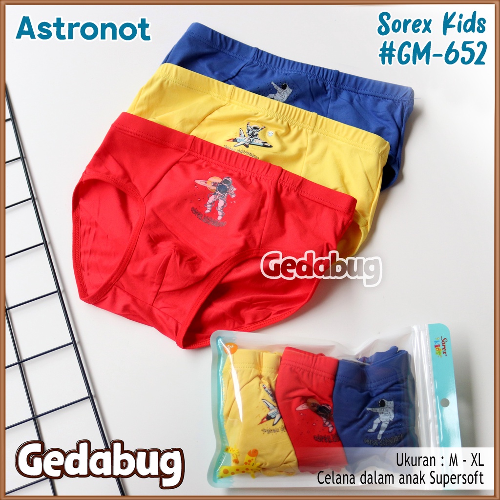 3 Pcs - CD Anak Sorex GM-652 Motif Astronot | Celana dalam anak motif Boy | Gedabug