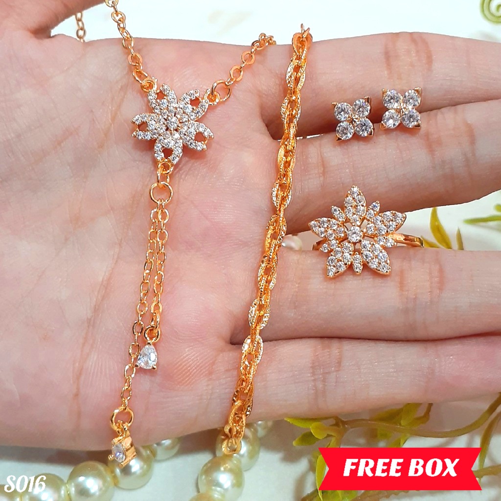 PGX Set Perhiasan Xuping Cincin Gelang Kalung Anting Lapis Emas - S016