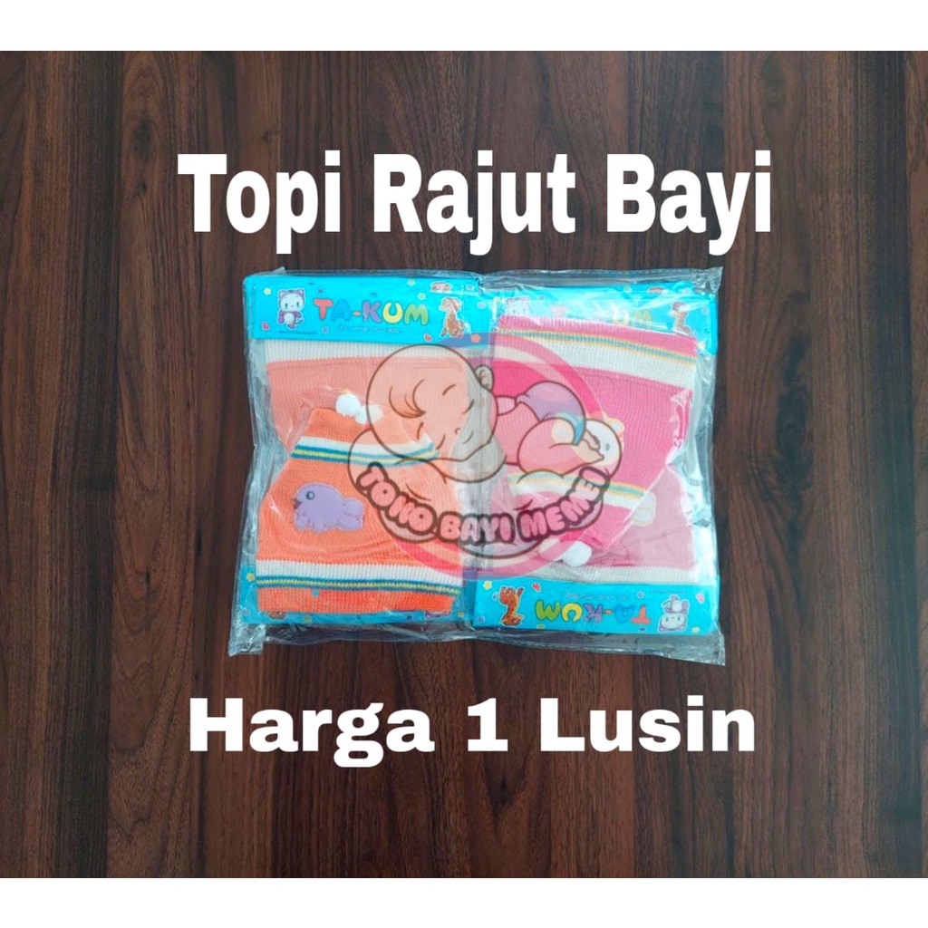 1 LUSIN (12 Pcs) Topi bayi RAJUT harga grosir TERMURAH