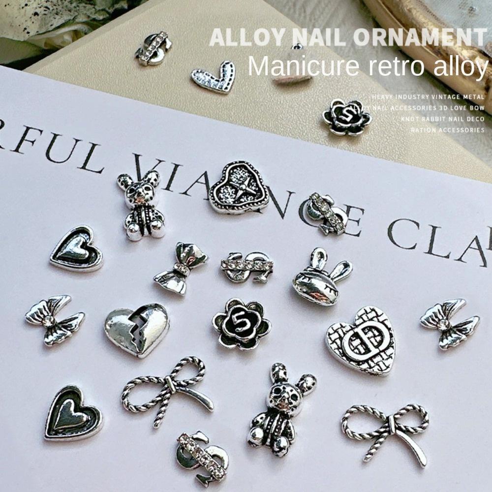 AUGUSTINA Agustina Dekorasi Kuku Logam Gaya Retro Cinta Hati Manikur Aksesoris Alloy 3D Nail Jewelry