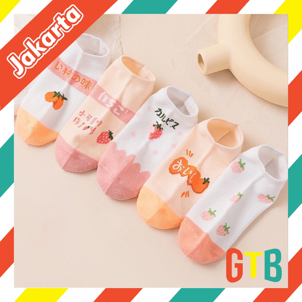 GTB Kaos Kaki Motif Strawberry Pink Ankle Sock Lembut Nyaman KK026