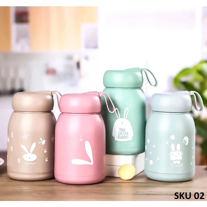 Botol Minum Gelas Kaca Motif Rabbit 330ml BPA FREE