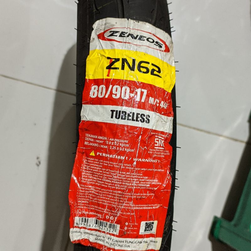 Ban Luar Tubeless Zeneos ZN62 80/90-17 Sepeda Motor