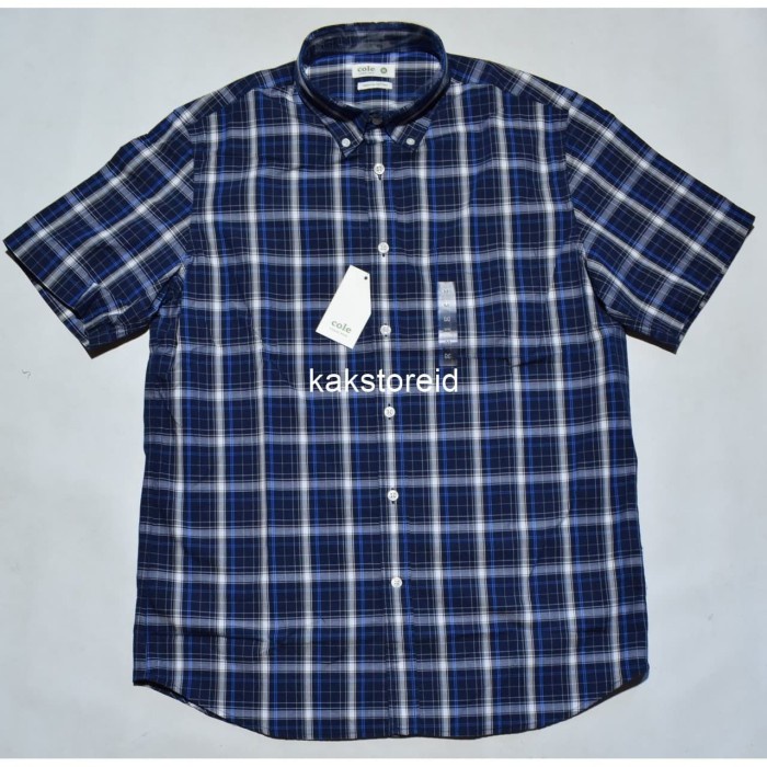 kemeja Kemeja Pria COLE Casual Lengan Pendek Biru Reguler COR 152 ORIGINAL - S(D2G3) Kemeja Pria Len