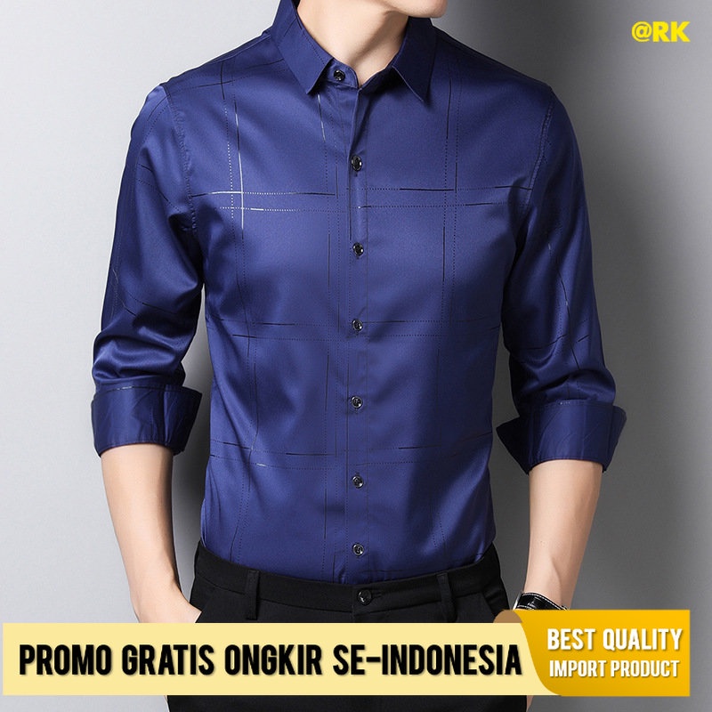 Kemeja Cowok 2021   Pria Lengan Panjang Kemeja Bisnis Pria cetak Plaid Non Setrika Kemeja Pria  Satu