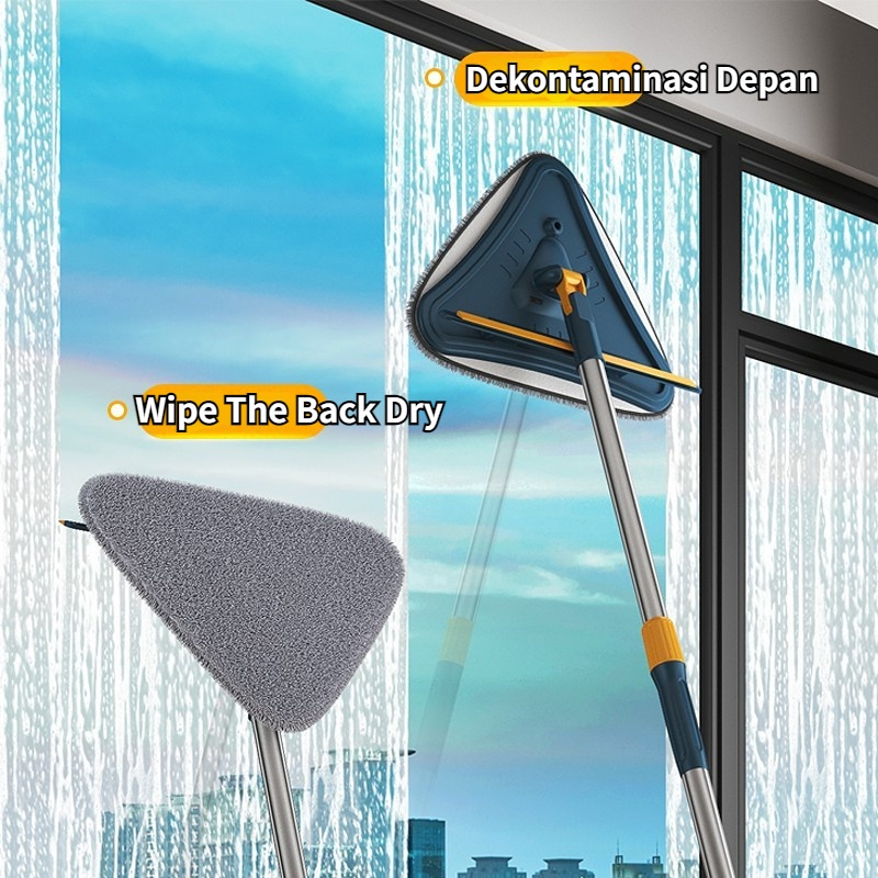 【COD】Rotating Triangle Retractable Cleaning Mop Retractable Glass Cleaner Ultrafine Serat Instalasi Mudah Penyimpanan Pembersihan Dust Mop