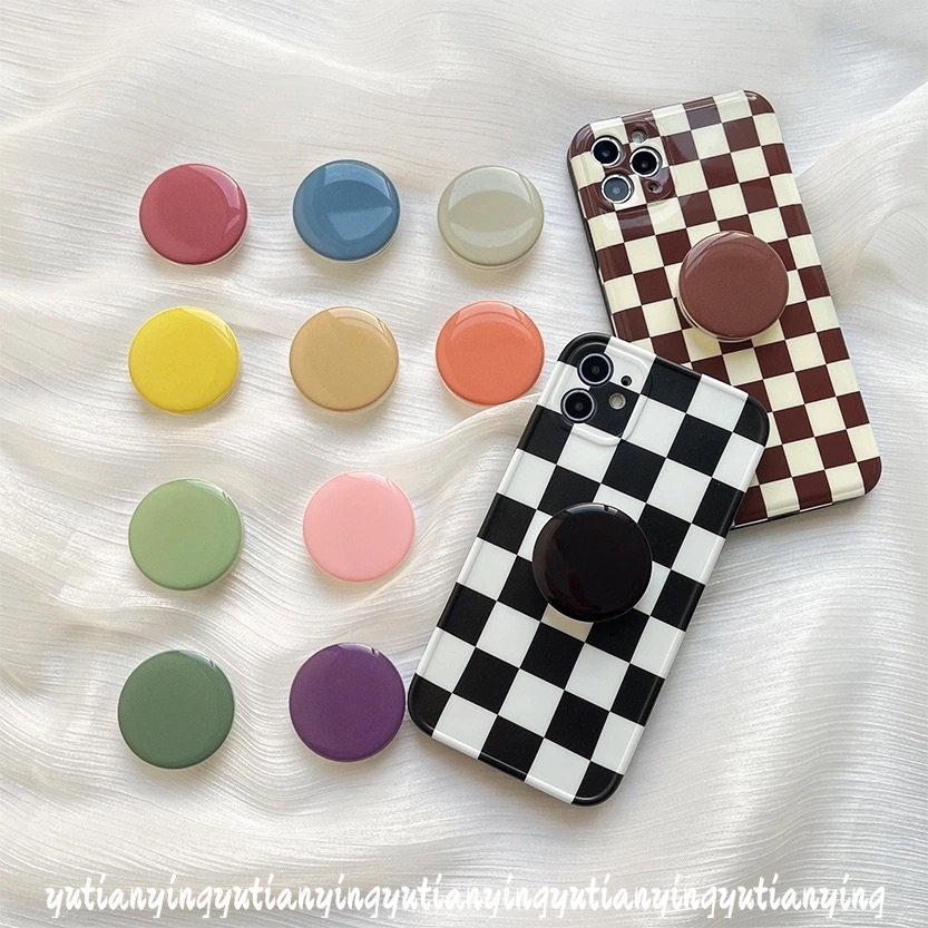 Ins Macaron Warna Permen Murni Padat Putaran Epoxy Airbag Ponsel Bracket Holder Universal Lipat Ponsel Jari Grips