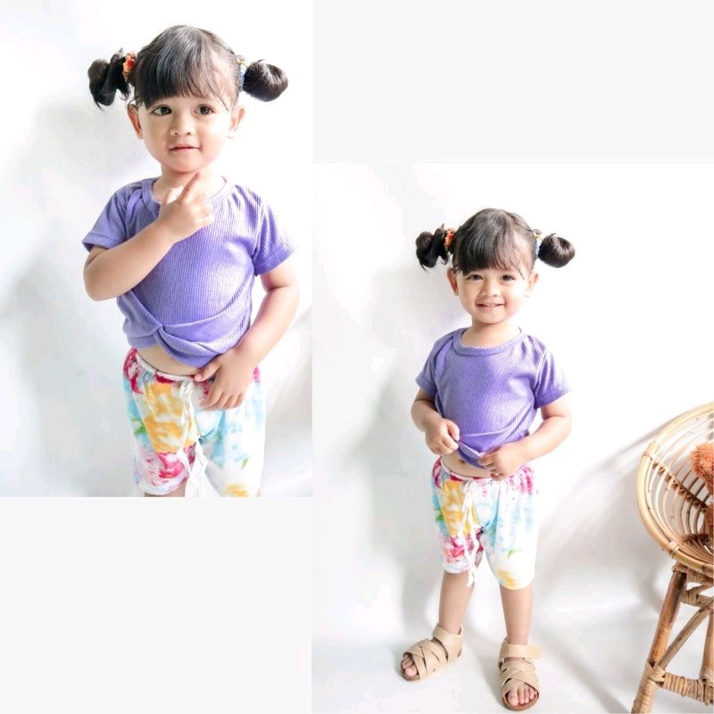 Set Crop Top and Tie Dye Short 18 Bulan - 3 Tahun / Set Aqila Celana Pendek Anak Perempuan Tie dye