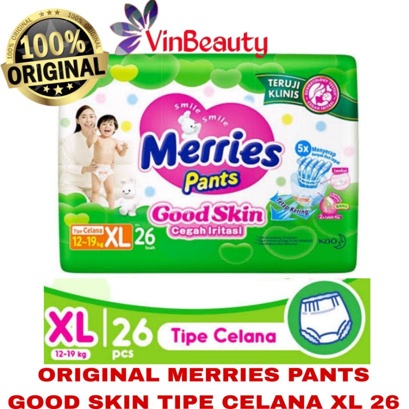 ORIGINAL MERRIES XL 26 PANTS GOOD SKIN / PEMPERS POPOK BAYI DIAPERS XL26