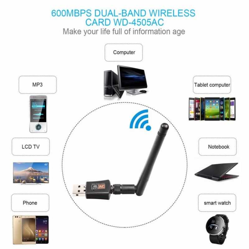 Adaptor WiFi Portable USB 600Mbps - USB Wireless Adapter 802.11AC 600Mbps - Adaptor WiFi USB