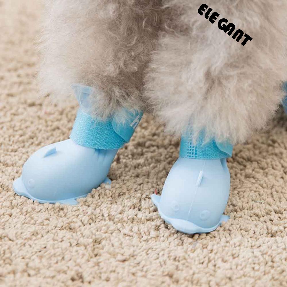 ELEGANT 4 pcs/pack Puppy Boots Cute Dog Rain Boots Cat Footwear Candy Colors Non-Slip Pet Supplies Dolphin Shape Protect Paw Suit rain/snow Day Dog Shoes/Multicolor